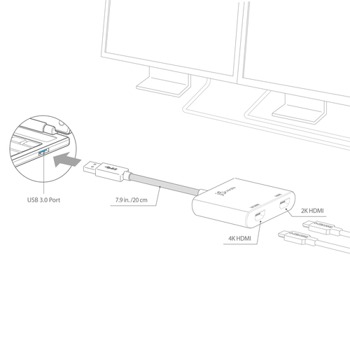 j5create JUA365 USB™ 3.0 to Dual HDMI Multi-Monitor Adapter, Silver. USB version: 3.2 Gen 1 (3.1 Gen 1), USB connector typ