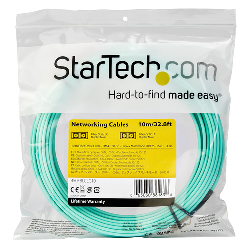 StarTech.com 10m (30ft) LC/UPC to LC/UPC OM4 Multimode Fiber Optic Cable, 50/125µm, 100G, Low Insertion Loss, LSZH Fiber J