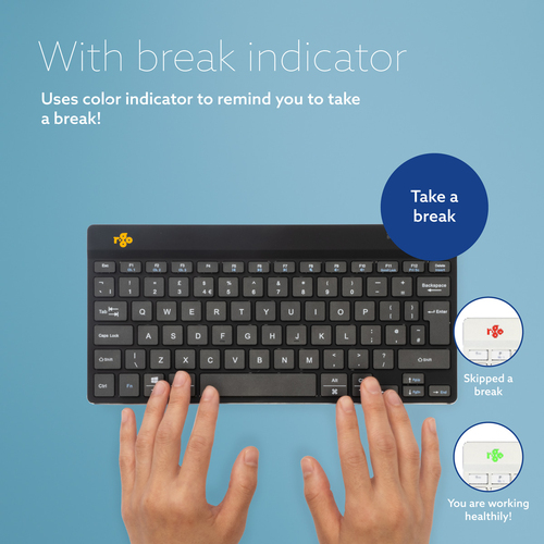 R-Go Tools Ergonomische Tastatur R-Go Compact Break, kompakte Tastatur mit Pausensoftware, QWERTZ (DE), Bluetooth, Schwarz
