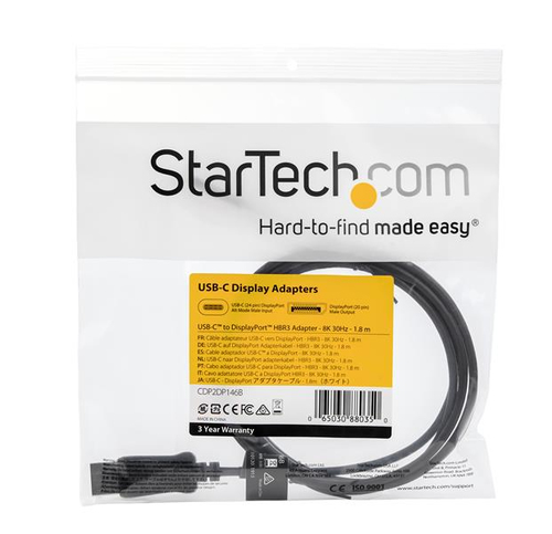 StarTech.com 6 ft. (1.8 m) - USB-C to DisplayPort Adapter Cable - 8K - HBR3 - Thunderbolt 3 Compatible - USB-C Adapter and