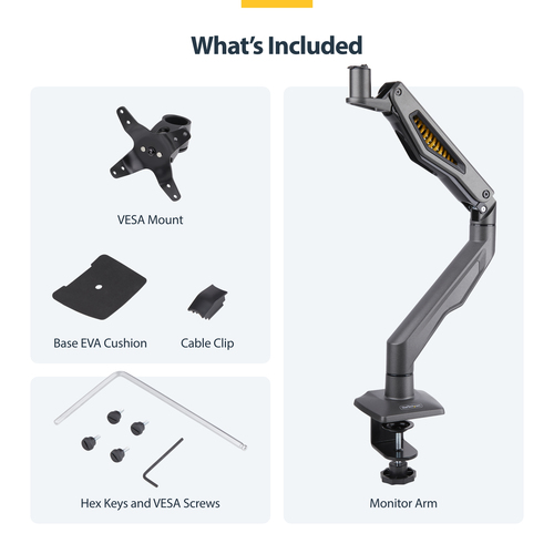 StarTech.com Mounting Arm for Monitor, Display - Black - Landscape/Portrait - TAA Compliant - Height Adjustable - 1 Displa