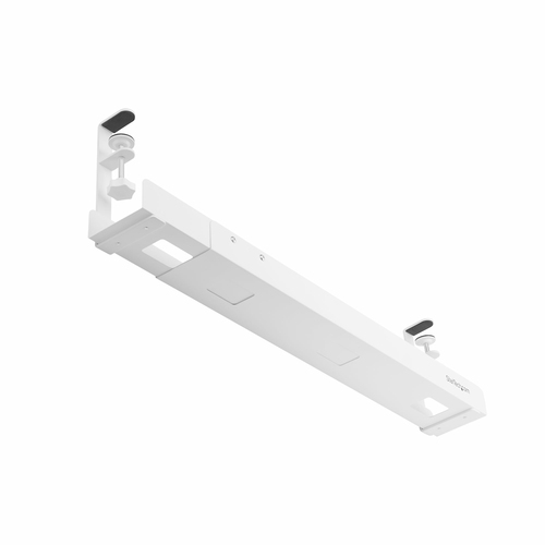 StarTech.com Under Desk Cable Management Tray, Length Adjustable, Clamp-On Installation, No Drilling Required, White - Len