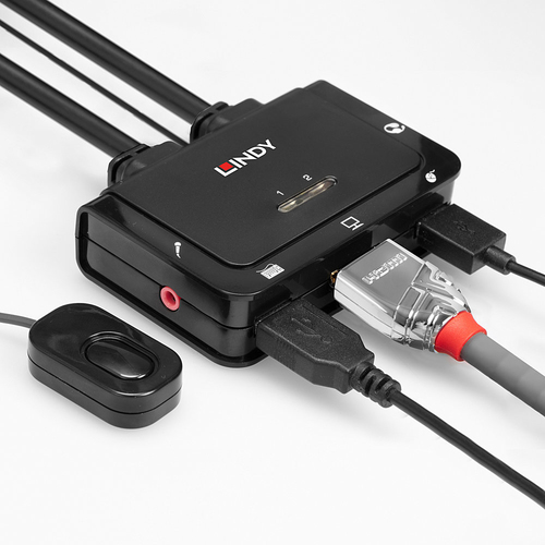 Lindy 2 Port HDMI 4K30, USB 2.0 and Audio Cable KVM Switch. Keyboard port type: USB, Mouse port type: USB, Video port type