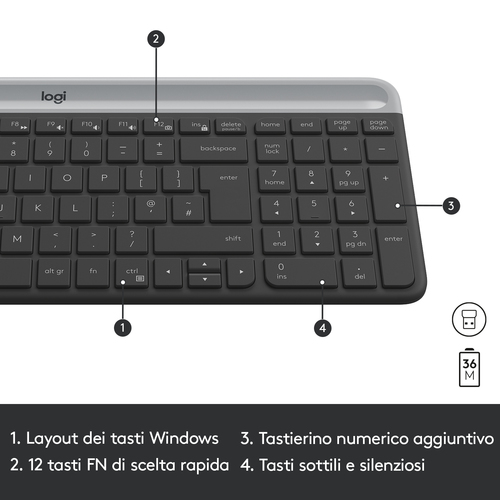 Tastiera e mouse Logitech MK470 - QWERTY - Italiano - USB Wireless RF - USB Wireless RF - Ottico - 1000 dpi - Scroll Wheel