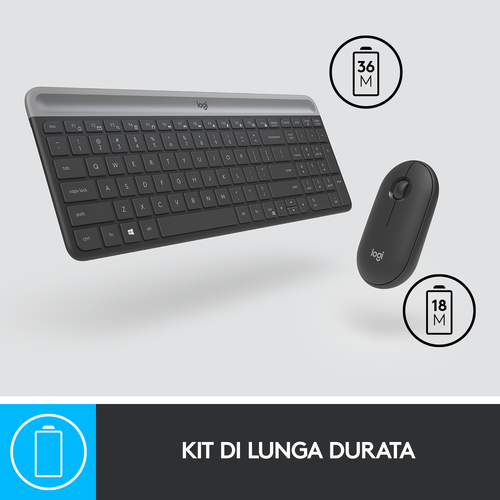 Tastiera e mouse Logitech MK470 - QWERTY - Italiano - USB Wireless RF - USB Wireless RF - Ottico - 1000 dpi - Scroll Wheel