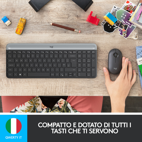 Tastiera e mouse Logitech MK470 - QWERTY - Italiano - USB Wireless RF - USB Wireless RF - Ottico - 1000 dpi - Scroll Wheel