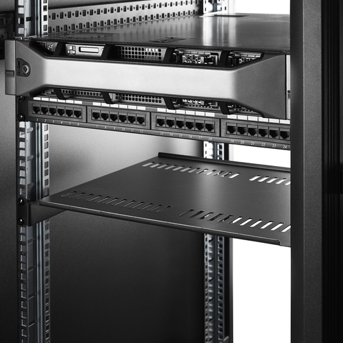 StarTech.com 1U Rack-mountable Rack Shelf for Rack, Networking - Black - SPCC, Steel - 19.96 kg Maximum Weight Capacity