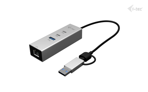i-tec USB/Ethernet Combo Hub - USB Type A, USB Type C - 640 MB/s - Hard Drive, Keyboard, Notebook, Tablet, Desktop - 3 Tot