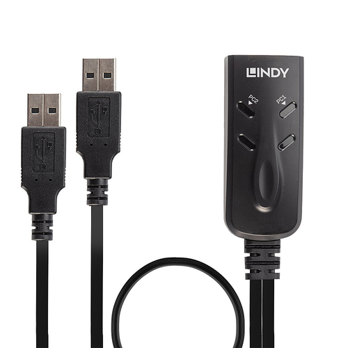 Lindy 2 Port USB KM Switch. Keyboard port type: USB, Mouse port type: USB. Product colour: Black, Cable length: 1.1 m. Wei