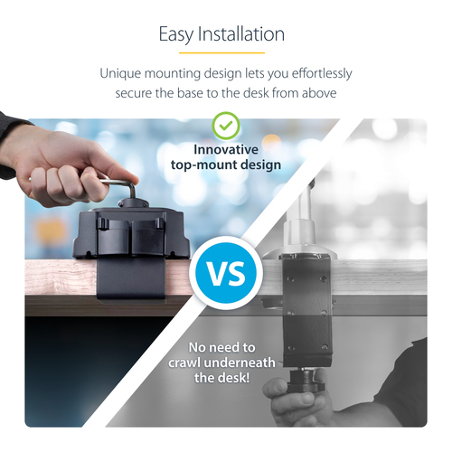 StarTech.com Triple Monitor Desk Mount For Up To Three 27in Screens, VESA 75x75/100x100, Tool-Less Arm Adjustments, C-Clam