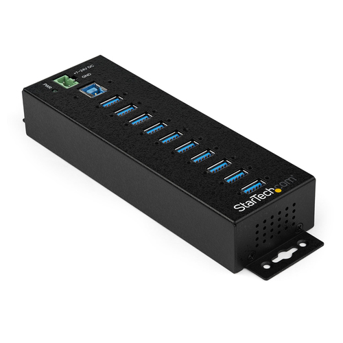 StarTech.com 10 Port USB Hub w/ Power Adapter - Metal Industrial USB 3.0 Data Hub - Din Rail, Wall & Desk Mount USB 3.2 Ge