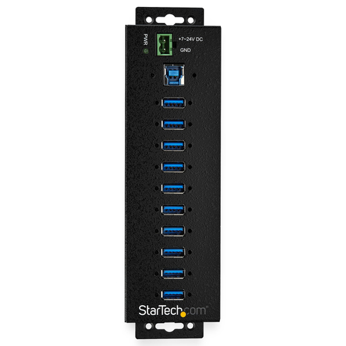 StarTech.com 10 Port USB Hub w/ Power Adapter - Metal Industrial USB 3.0 Data Hub - Din Rail, Wall & Desk Mount USB 3.2 Ge