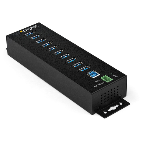 StarTech.com 10 Port USB Hub w/ Power Adapter - Metal Industrial USB 3.0 Data Hub - Din Rail, Wall & Desk Mount USB 3.2 Ge