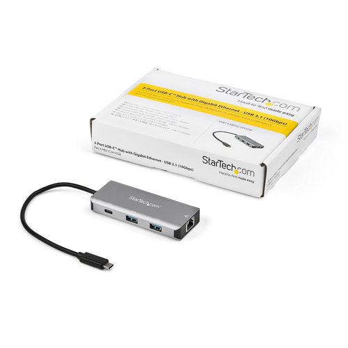 StarTech.com 3 Port USB C Hub with Gigabit Ethernet - 2x USB-A/1x USB-C - SuperSpeed 10Gbps USB 3.2 Gen 2 Type C Hub - USB