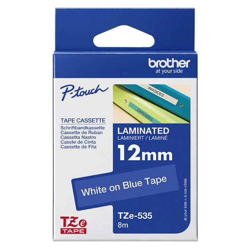Brother TZe-535 Label Tape - 12 mm Width x 8 m Length - Direct Thermal - Blue - Laminated - 1 Roll