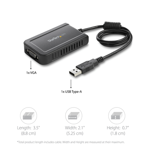 StarTech.com USB to VGA External Video Card Multi Monitor Adapter â€" 1920x1200 - USB to VGA External Graphics Card - 1 x 