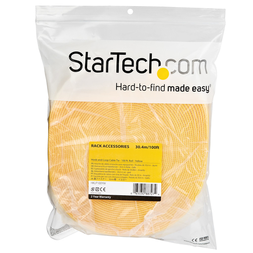 StarTech.com HKLP100YW. Typ: Kabelbinder mit Klettverschluss, Material: Nylon, Produktfarbe: Gelb. Länge (mm): 30500 mm, B