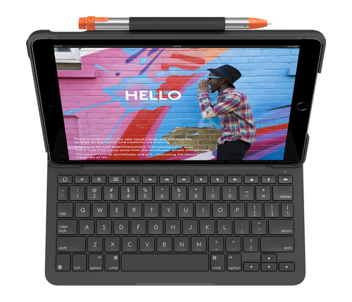 Logitech Slim Folio Tastatur/Cover (Folie) für 25,9 cm (10,2 Zoll) Apple, Logitech iPad (7. Generation) Tablet - Graphit -