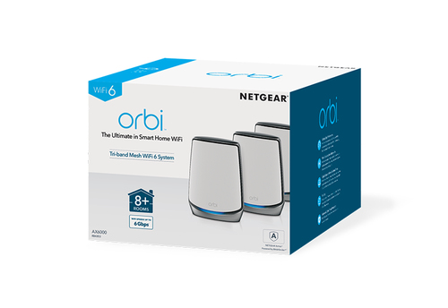 Netgear Orbi RBK853 Wi-Fi 6 IEEE 802.11ax Ethernet Wireless Router - 2.40 GHz ISM Band - 5 GHz UNII Band - 8 x Antenna(8 x