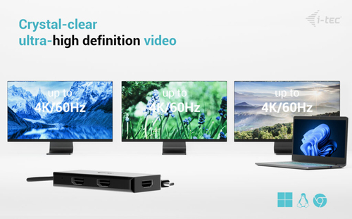 i-tec 3 Port(s) USB Type C Docking Station for Notebook, Monitor - Portable - 3 Displays Supported - 4K, 4K @ 60Hz, 2K @ 1