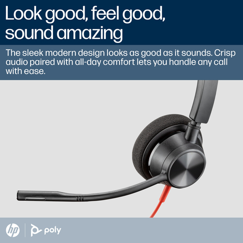 Cuffie Poly Blackwire 3320 Cavo On-ear, Over-the-head Stereo - Nero - Microsoft Teams Certification - Binaural - Supra-aur