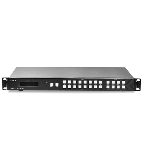 Lindy 8x8 HDMI 18G Matrix with Video Wall Scaling. Video port type: HDMI, Video out: 8x HDMI. Maximum resolution: 3840 x 2
