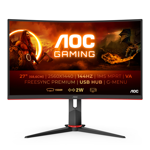 AOC G2 CQ27G2U/BK. Display diagonal: 68.6 cm (27"), Display resolution: 2560 x 1440 pixels, HD type: Quad HD, Display tech