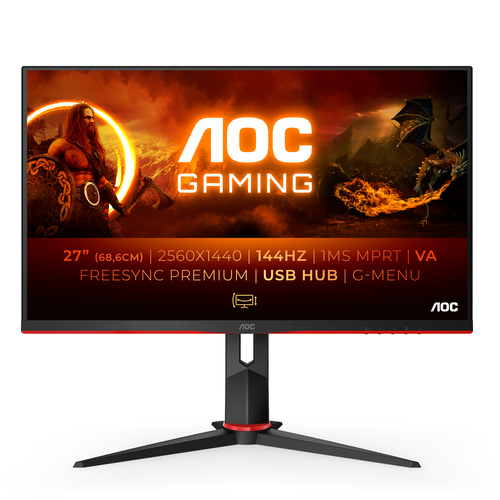 AOC AGON Q27G2U/BK 27" Class WQHD Monitor LCD para gaming - 16:9 - 68,6 cm (27") Viewable - Alinhamento vertical (VA) - WL