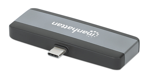 Manhattan USB-C Travel Dock/Hub, Ports (x4): HDMI, USB-A, USB-C and 3.5mm audio, With Power Delivery (100W) to USB-C Port,