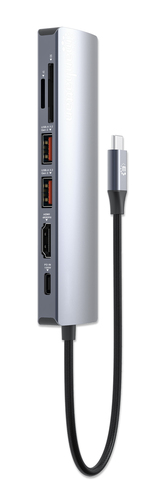 Manhattan USB-C Dock/Hub with Card Reader, Ports (x5): Ethernet, HDMI, USB-A (x2) and USB-C, with Power Delivery (PD) 100W