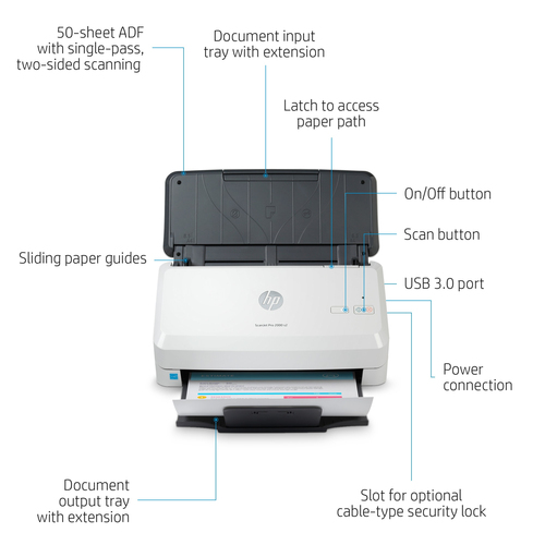 HP Scanjet Pro 2000 s2 Sheet-feed Scanner. Maximum scan size: 216 x 3100 mm, Optical scanning resolution: 600 x 600 DPI, D