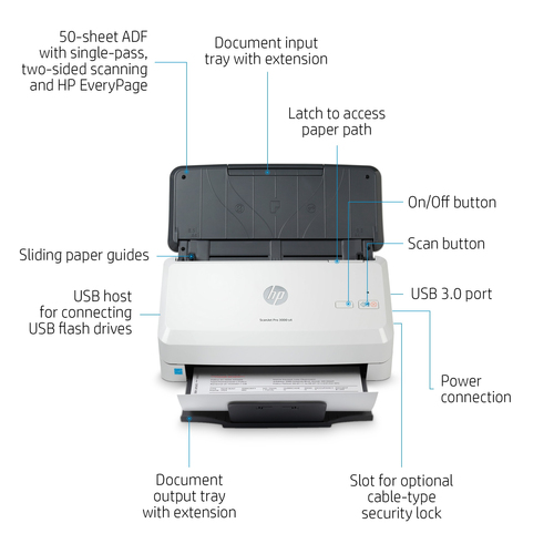 HP Scanjet Pro 3000 s4. Maximum scan size: 216 x 3100 mm, Optical scanning resolution: 600 x 600 DPI, Input colour depth: 