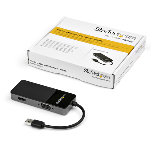 StarTech.com USB 3.0 to HDMI and VGA Adapter -4K/1080p USB Type A Dual Monitor Multiport Display Adapter Converter -Extern