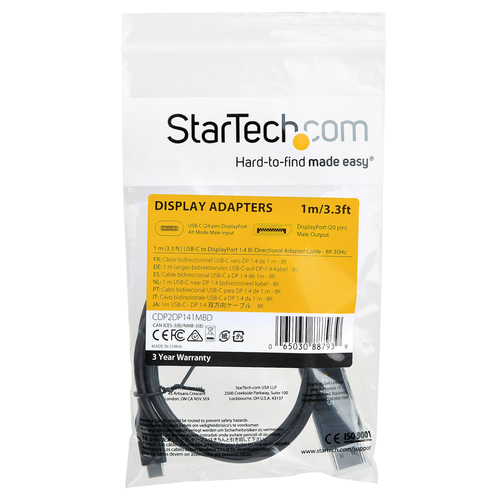 StarTech.com 3ft (1m) USB C to DisplayPort 1.4 Cable 8K 60Hz/4K - Reversible DP to USB-C or USB-C to DP Video Adapter Cabl