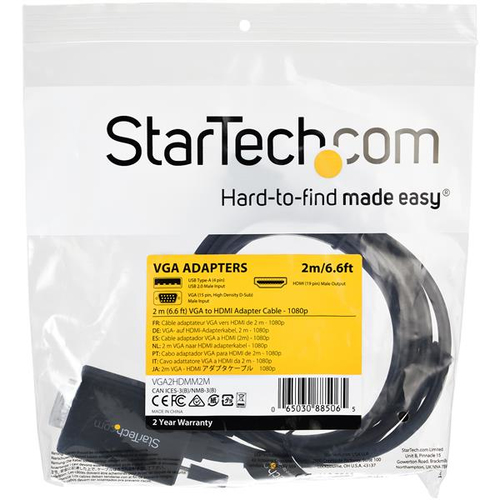 StarTech.com 2m VGA to HDMI Converter Cable with USB Audio Support - 1080p Analog to Digital Video Adapter Cable - Male VG