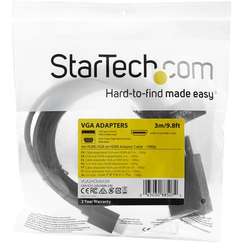 StarTech.com 3m VGA to HDMI Converter Cable with USB Audio Support - 1080p Analog to Digital Video Adapter Cable - Male VG