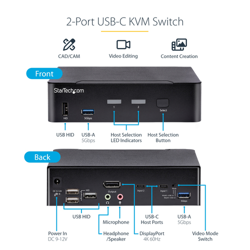 StarTech.com KVM Switchbox - TAA Compliant - 2 Computer(s) - 1 Local User(s) - 8 - 1 x DisplayPort - Desktop