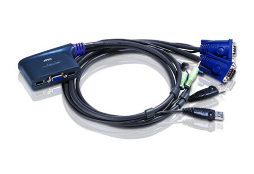 ATEN Switch KVM formato cable VGA/Audio USB de 2 puertos (0,9m). Tipo de puerto de teclado: USB, Tipo de puerto de ratón: 