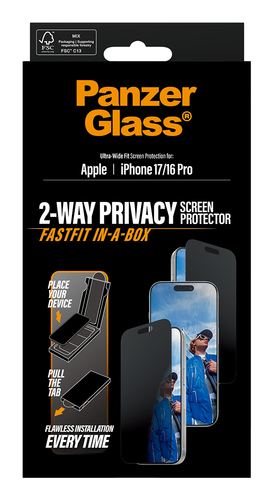 PanzerGlass Glass Privacy Screen Protector for Apple iPhone 17, iPhone 16 Pro - For Widescreen OLED iPhone 17, iPhone 16 P