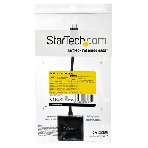 StarTech.com USB C to DisplayPort Adapter with 60W Power Delivery Pass-Through - 8K/4K USB Type-C to DP 1.4 Video Converte