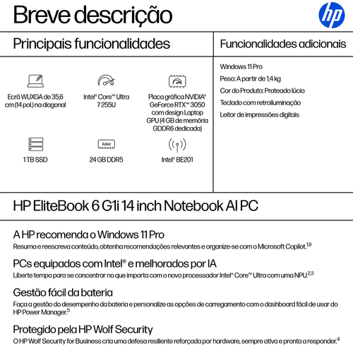 HP EliteBook 6 G1i 35,6 cm (14") Notebook - WUXGA - 60 Hz - Intel Core Ultra 7 255U - 24 GB - 1 TB SSD - Intel Chip - 1920