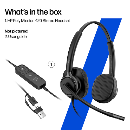 Poly Mission 400 425 Com fios Headset, Na orelha Estéreo Fone de ouvido - Preto - Microsoft Teams Certification - Binaural