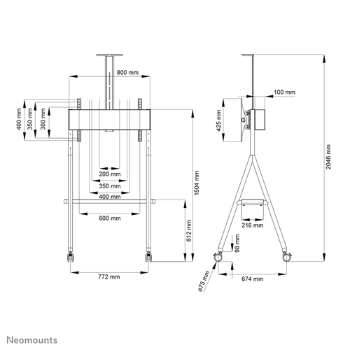 Pied pour écran Réglable en hauteur Neomounts Neomounts Pro NS-M1500WHITE - 65" (165,10 cm) - Capacité de Charge 50 kg - 2