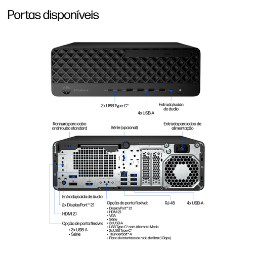 HP EliteDesk 8 G1i Computador secretária - Intel Core Ultra 7 2ª geração 265 - Tecnologia vPro - 16 GB - 1 TB PCI Express 