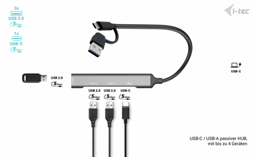 I-TEC USB-A/USB-C 4 PORT HUB 1X USB-C 3.1+3X USB 2.0
