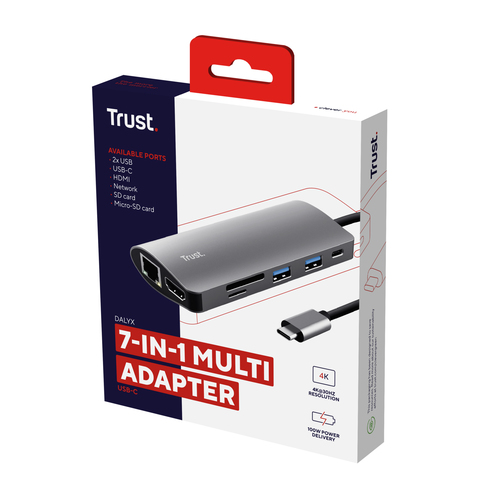 Trust Dalyx USB-Typ C Docking Station für Monitor, Tablet, Notebook - 100 W - 2 x USB-Anschlüsse - USB Typ C - Netzwerk (R
