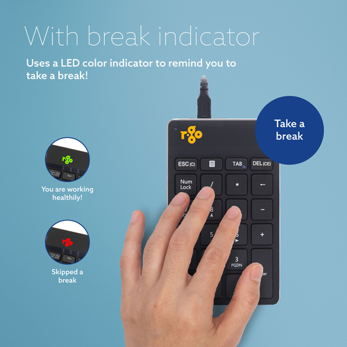 R-Go Tools Tastatur R-Go Numpad Break, ergonomischer Ziffernblock mit Pausensoftware, kabelgebunden, schwarz. Geräteschnit