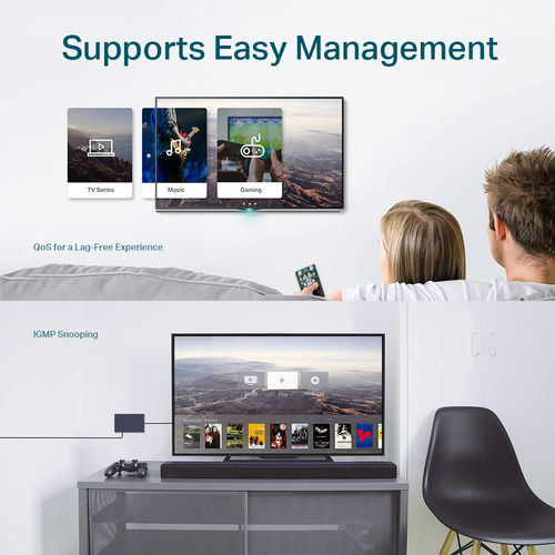 TP-Link EasySmart TL-SG105E 5 Ports Ethernet Switch - 10/100/1000Base-T - 2 Layer Supported - Twisted Pair - Desktop
