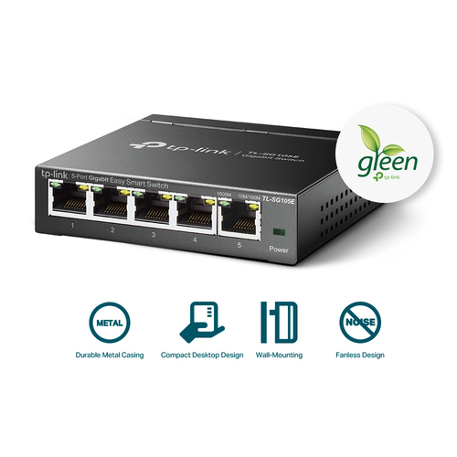 TP-Link EasySmart TL-SG105E 5 Ports Ethernet Switch - 10/100/1000Base-T - 2 Layer Supported - Twisted Pair - Desktop