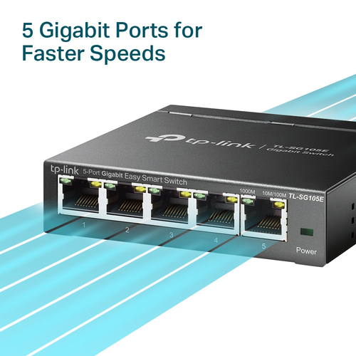 TP-Link EasySmart TL-SG105E 5 Ports Ethernet Switch - 10/100/1000Base-T - 2 Layer Supported - Twisted Pair - Desktop